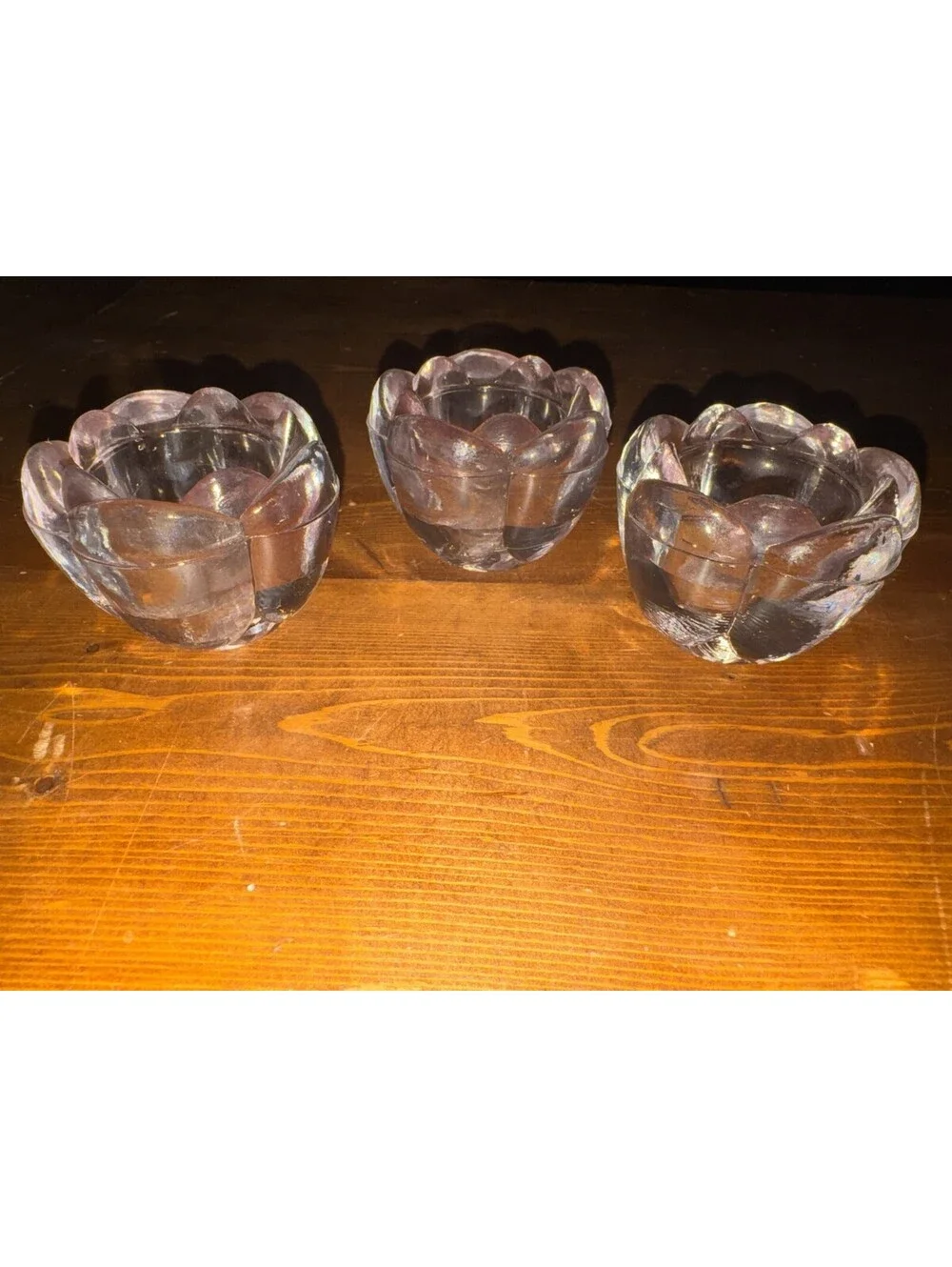 Vintage Pink Glass Lotus Flower Tea Light Votive Candle Holders - Set of 3